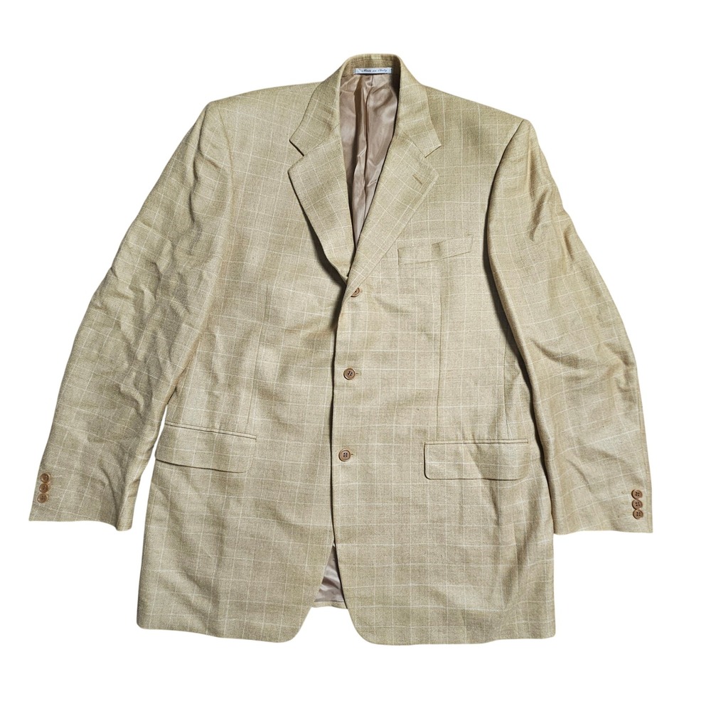 Canali Mens Silk Wool Blend‎ Windowpane Blazer Sport Coat 44 Italy Old Money